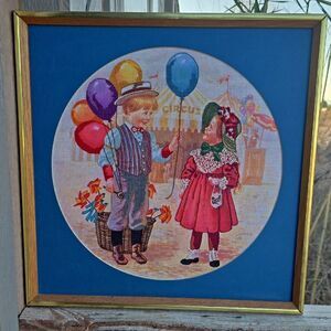 VTG Completed Cross Stitch Framed "Balloons-n-Things" 1988 Handmade